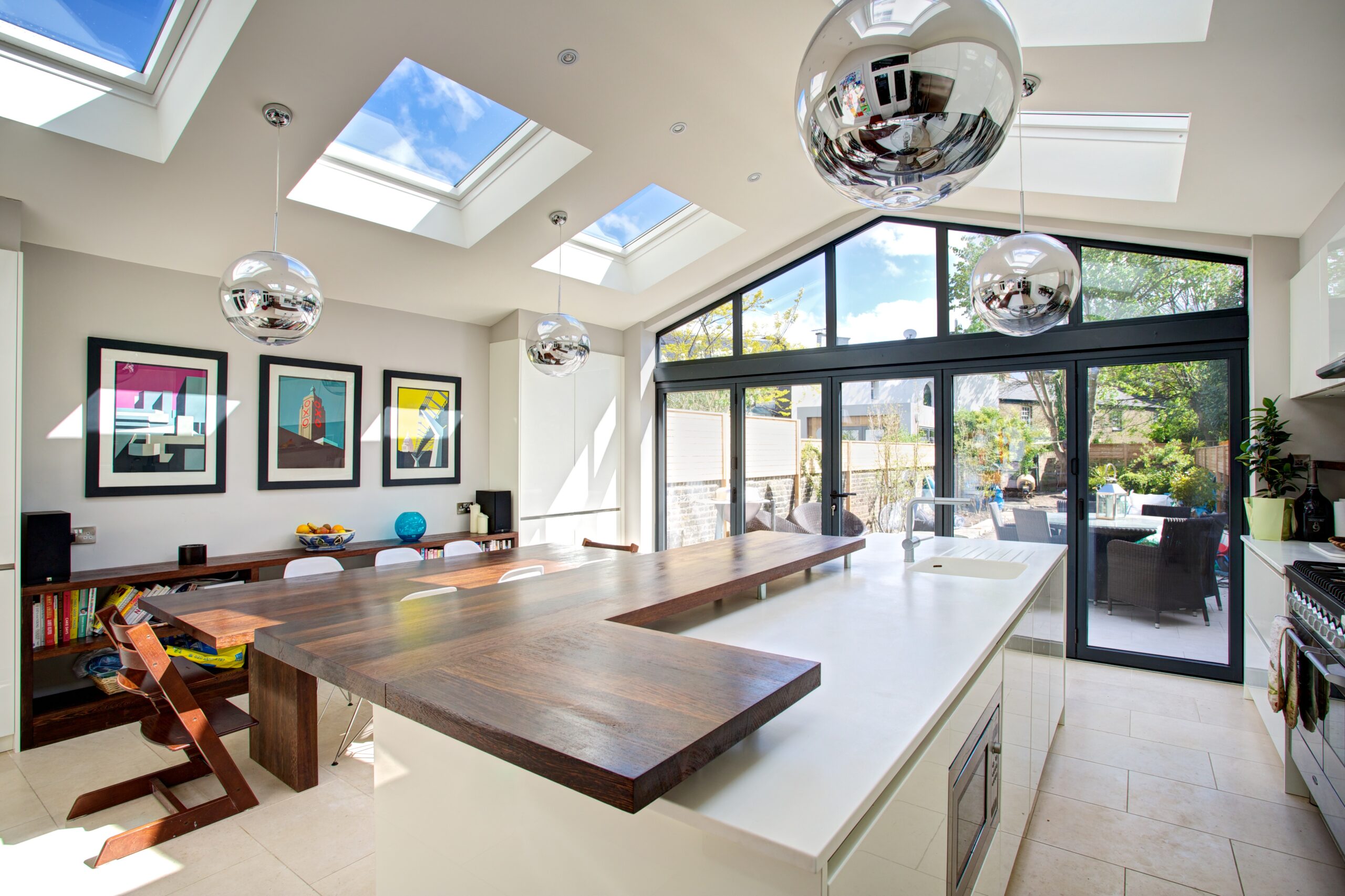 56_internal view of a gable roof rear extension with open plan kitchen and dining area